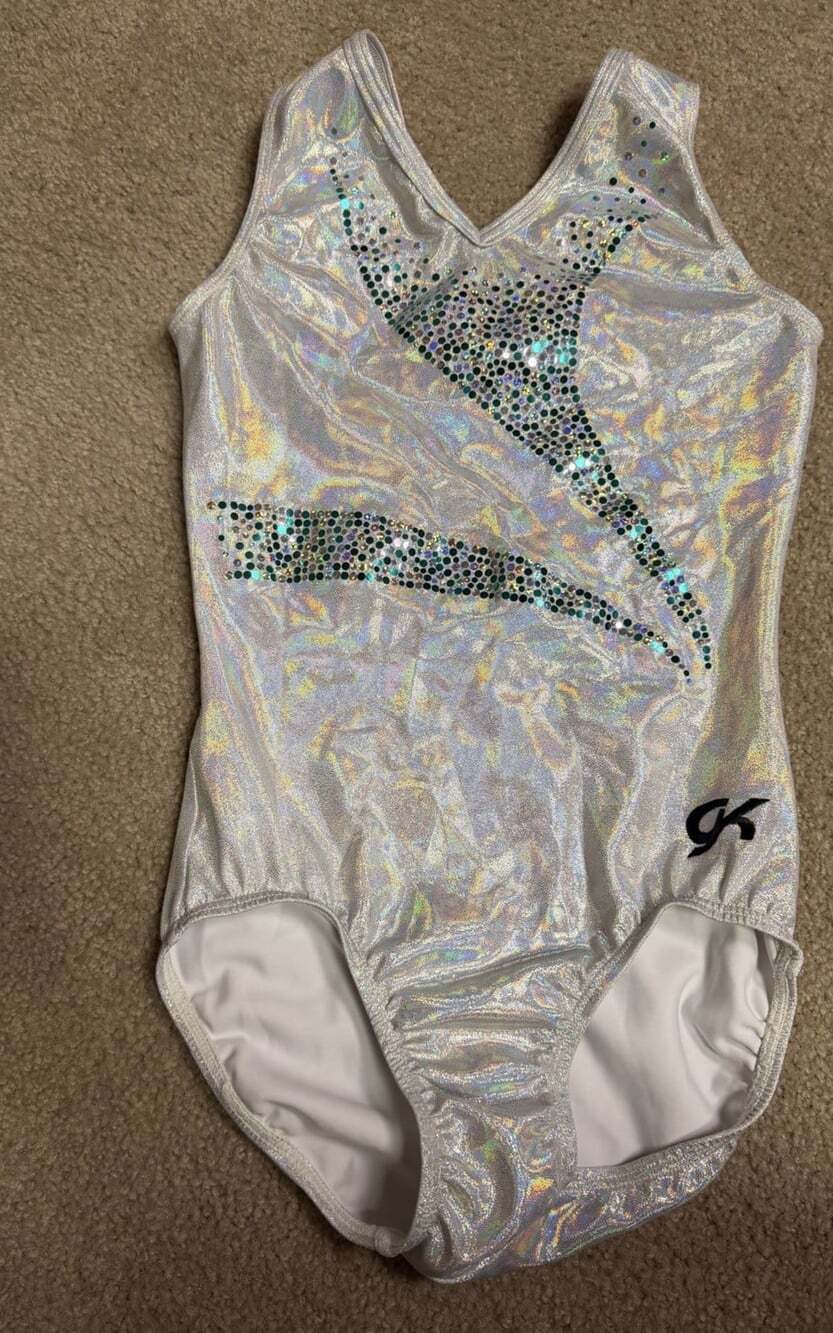 GK ELITE Silvery White Leotard SILVERY WHITE Tank Leo Adult Medium NWOT